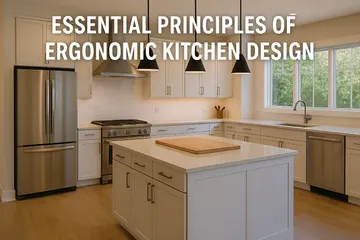"Modern ergonomic kitchen design featuring a functional work triangle, custom-height countertops, and stainless steel appliances in a bright Austin, TX home.