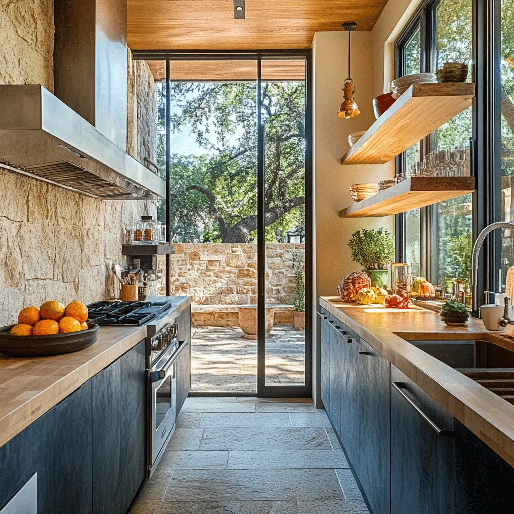 kitchen storage with wall mounted shelves