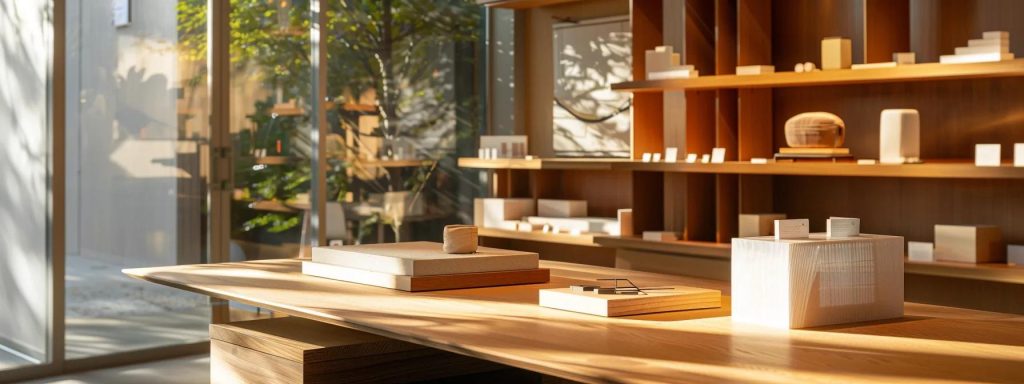 a serene, sunlit consultation space showcases an elegant architectural model and vibrant material samples, embodying the transformative journey of custom home design ideas into reality.